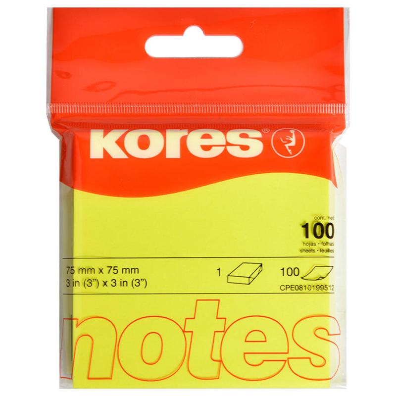 Kores Yapışkanlı Not Kağıdı 75 mm x 75 mm Neon Sarı 100 Yaprak