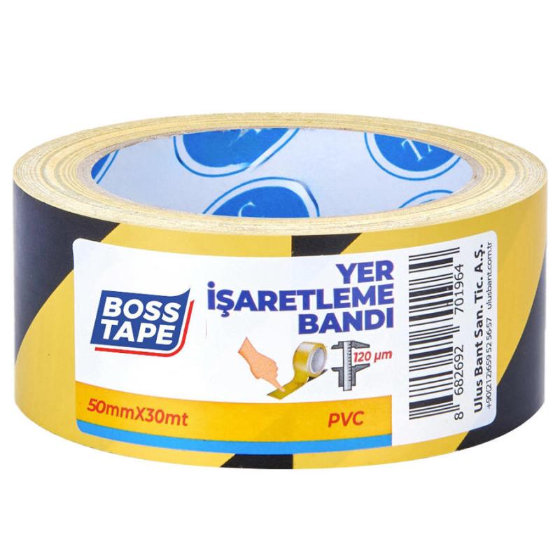 Boss Tape Yer İşaretleme İkaz Bandı 50 mm x 33 m Sarı / Siyah Çizgili