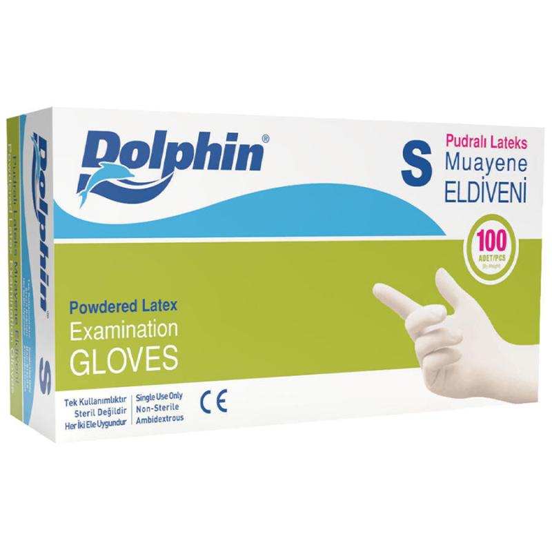 Dolphin Pudralı Latex Beyaz Eldiven Small 100'Lü