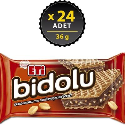 Eti Bidolu Kakao Kremalı Yer Fıstığı Parçacıklı Gofret 36 Gr 24 Adet