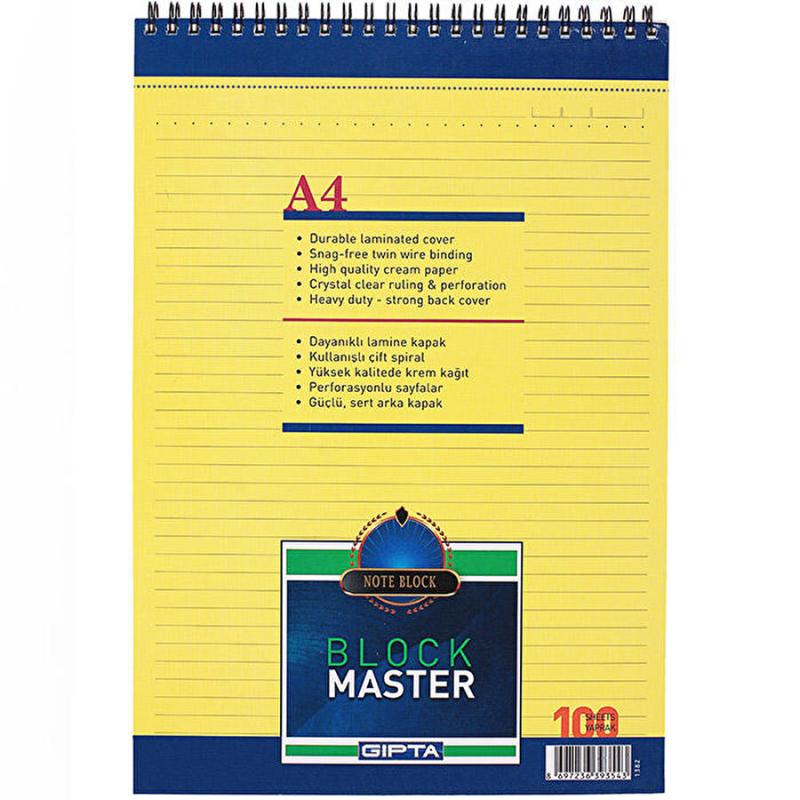 Gıpta Block Master Bloknot Çizgili A4 100 Yaprak