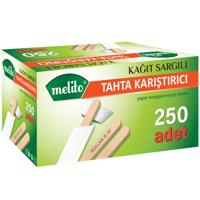 Melito Tahta Karıştırıcı Kağıt Sargılı 11 cm 250'li Paket