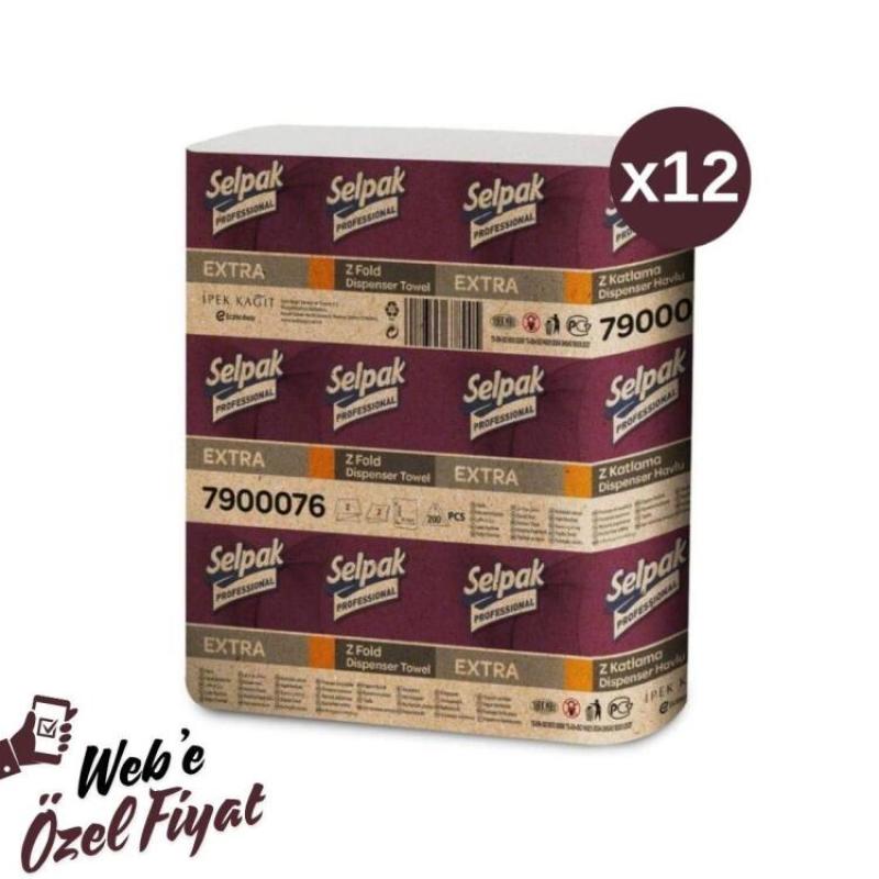 Selpak Professional Extra Z Katlama Dispenser Havlu Kağıt 200 Yaprak x 12 Li