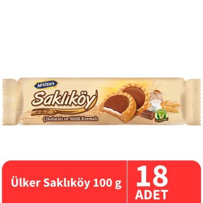 Ülker Saklıköy Çikolatalı ve Sütlü Kremalı Bisküvi 100 Gr 18 Adet